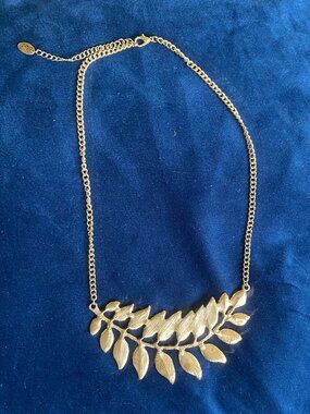 ETC! Gold Plated Brass Leaf Branch Necklace Link Chain Statement Piece 18"